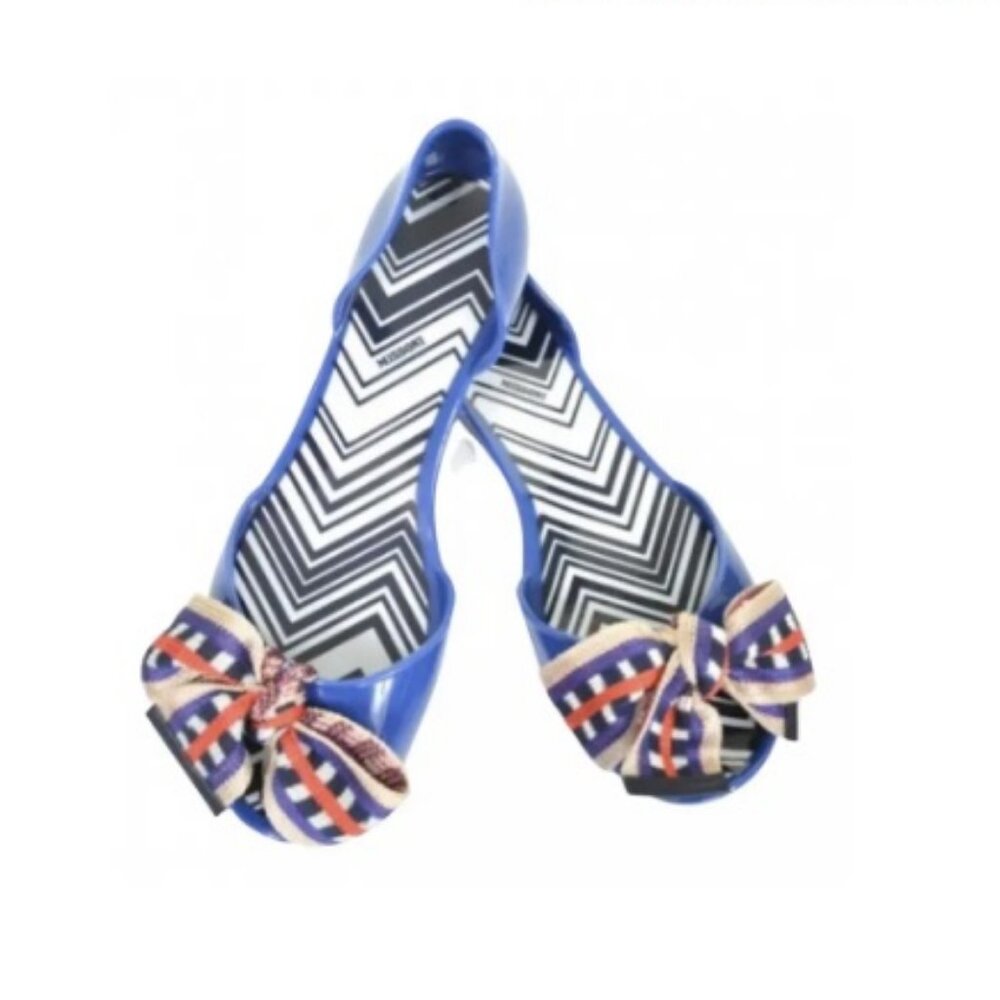 Missoni Royal Blue Jelly Flats Bow Accent Sandals Shoes Size 38 US 8